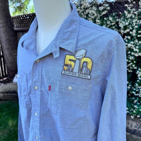 Levi's 50th Super Bowl Button Down Blue Shirt Men's Size XXXL - Picture 2 of 12